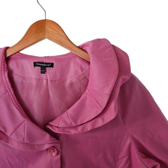 Samuel Dong Pink Glam Party Ruffle‎ 3/4 Sleeve Cropped Jacket L Large - Picture 8 of 13